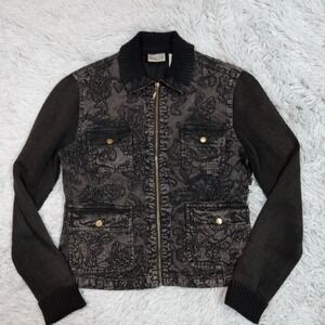 Chico's Jacket Womens Black 0 Zip Up Pockets Floral Embroidery‎ Comfort Casual